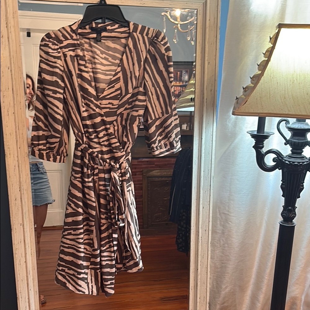 Banana Republic Black and White Striped Long Sleeve Dress